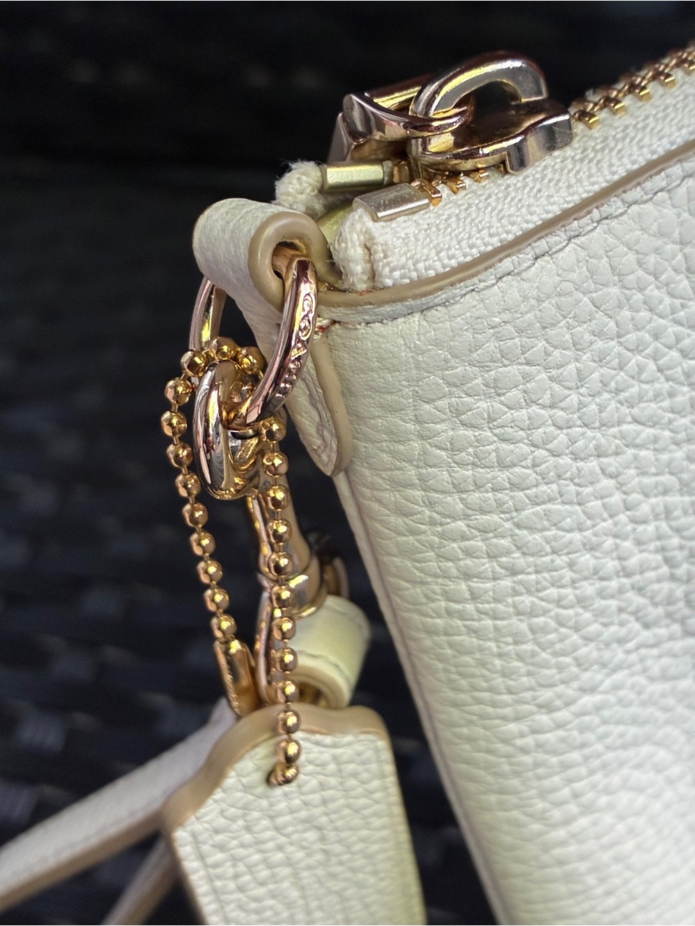 Coach White Pebbled Leather Chain Wristlet Clutch with Gold Hardware - Picture 11 of 14